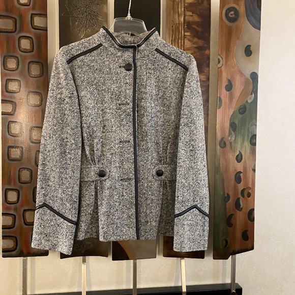 Jonathan Michael Black and White leather trimmed jacket, Size L - Picture 1 of 8